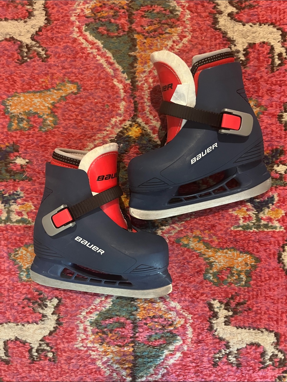 Bauer Kids Navy and Red Adjustable Ice Skates